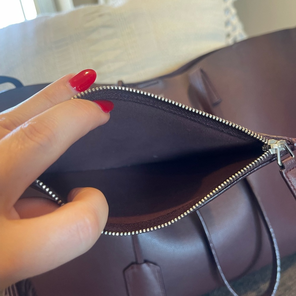 YSL Saint Laurent Large Calfskin Fringe Shopping Tote Bag Maroon - Picture 13 of 15